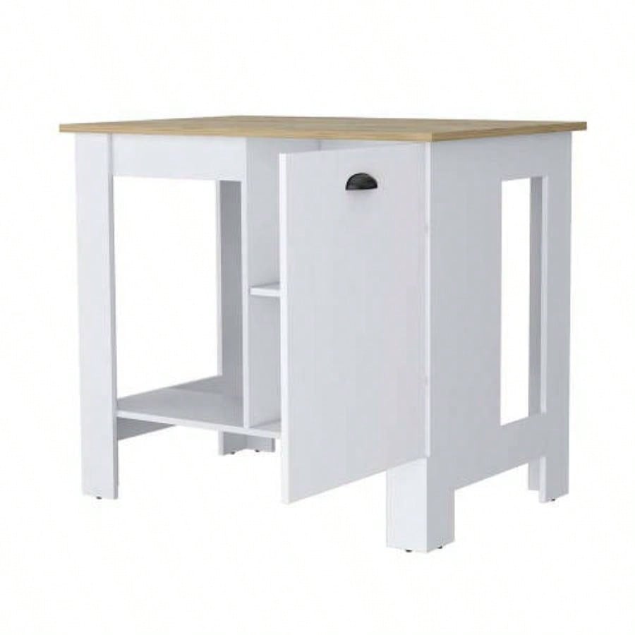 Vancouver 1 - Door Kitchen Island with Open Shelf White and Macadamia