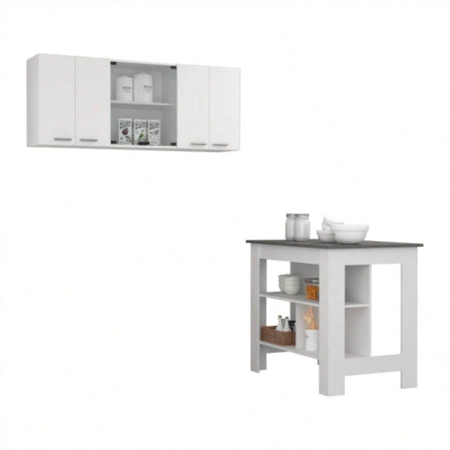White and Onyx 2 - Piece Kitchen Set, Kitchen Island and Wall Cabinet