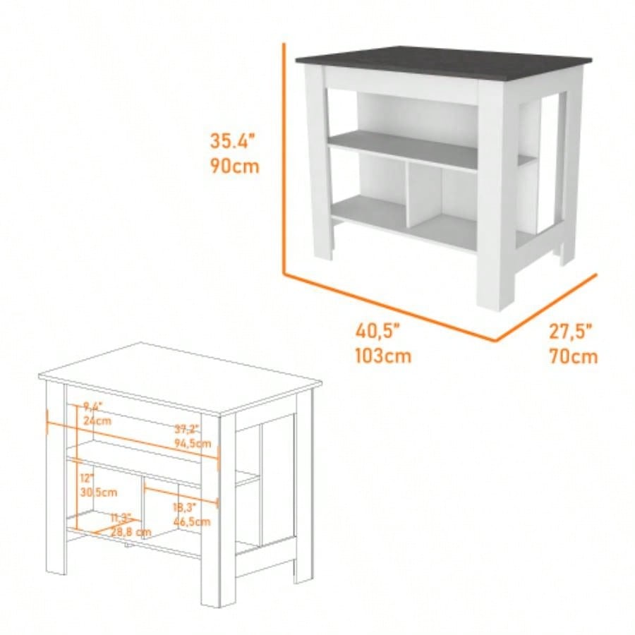 White and Onyx 2 - Piece Kitchen Set, Kitchen Island and Wall Cabinet