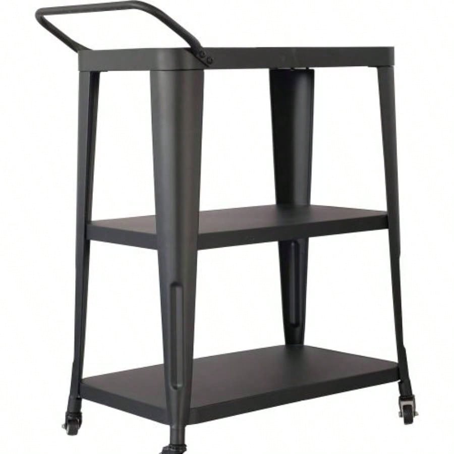 3 - Tiered Metal Frame, Industrial Dining Cart with Swivel Wheels, Black