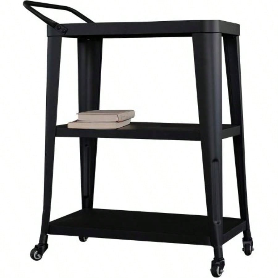 3 - Tiered Metal Frame, Industrial Dining Cart with Swivel Wheels, Black
