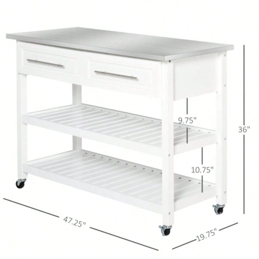 HOMCOM Kitchen Island with Stainless Steel Top, Open Shelves, and Drawers, Gray