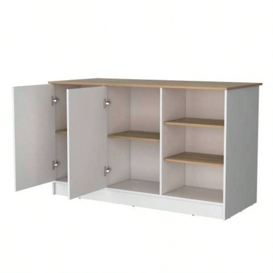White and Ash 2 - Door Kitchen Island with 3 Open Shelves