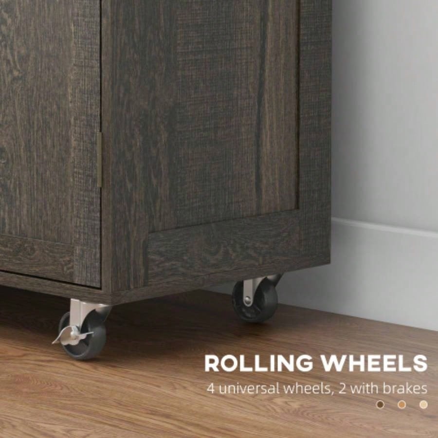 HOMCOM Triple - Cabinet Rolling Kitchen Island on Wheels, Kitchen Cart with Storage Shelf Adjustment, Rolling Utility Cart with Wood Top, Towel Rack, Big Drawer, Distressed Brown