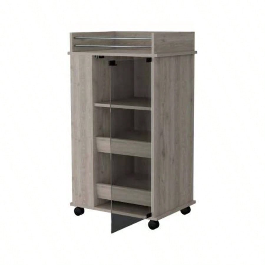 Willow Park Glass Door Bar Cart with Bottle Holder and Casters Light Gray