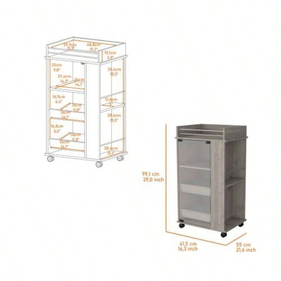 Willow Park Glass Door Bar Cart with Bottle Holder and Casters Light Gray