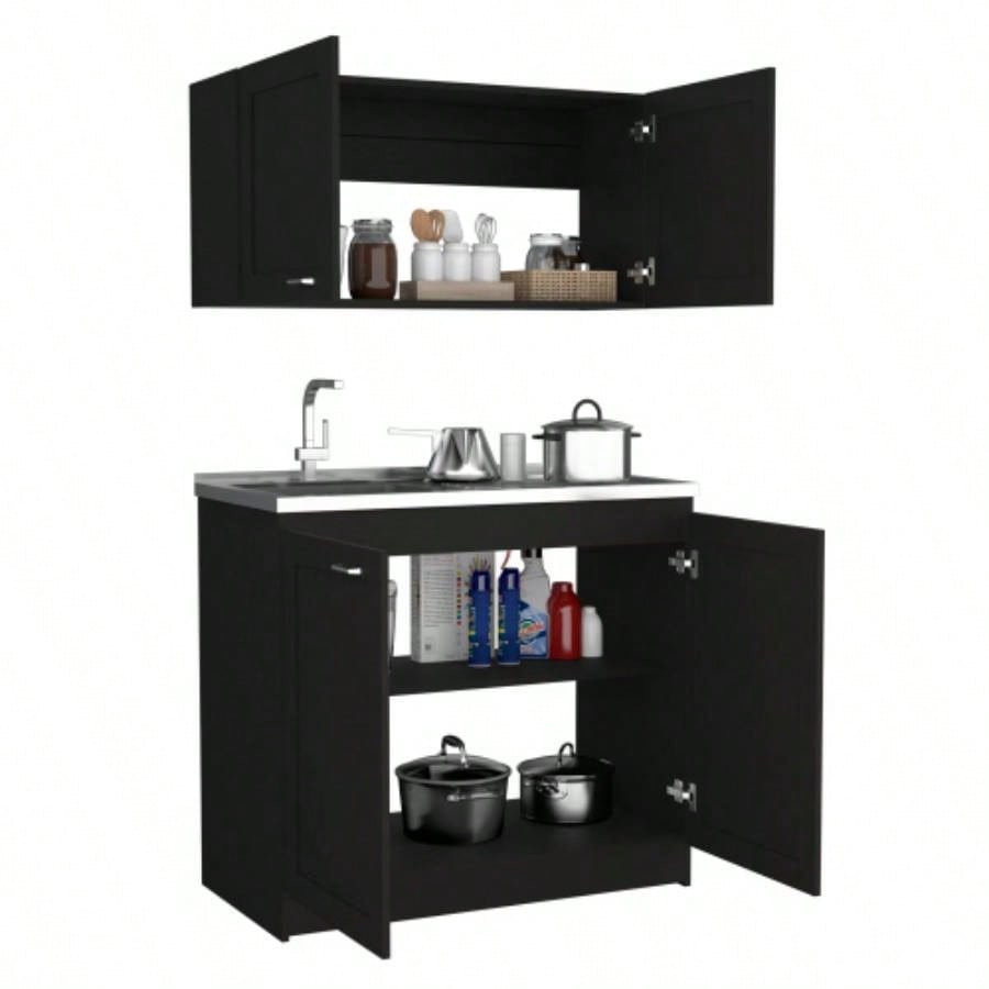 Zurich Cabinet Set, Two Shelves Black