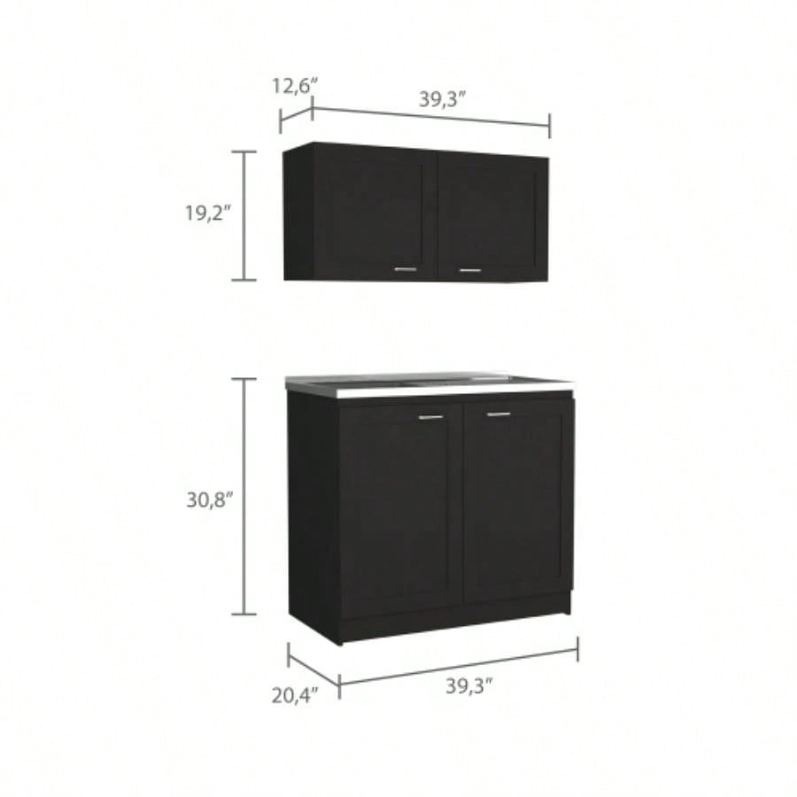 Zurich Cabinet Set, Two Shelves Black