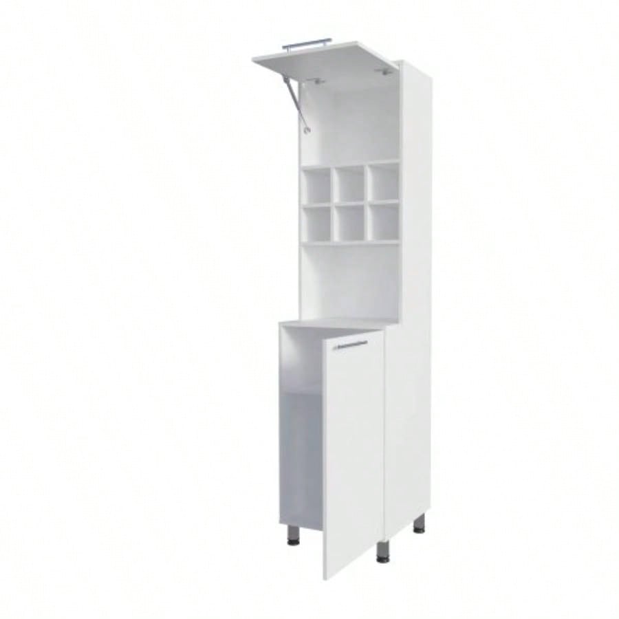 White Kitchen Pantry with Pneumatic Door and Open Storage
