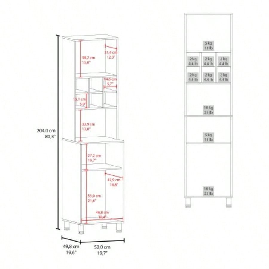 White Kitchen Pantry with Pneumatic Door and Open Storage