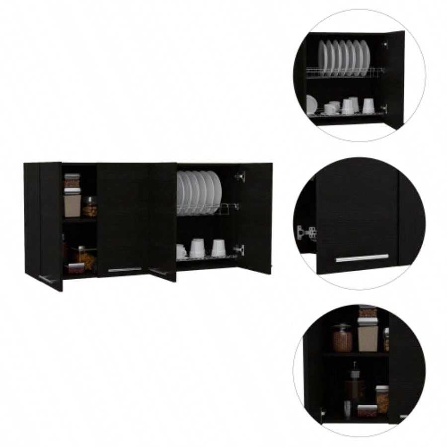Stockton Rectangle Four Swing Doors Wall Cabinet Black Wengue