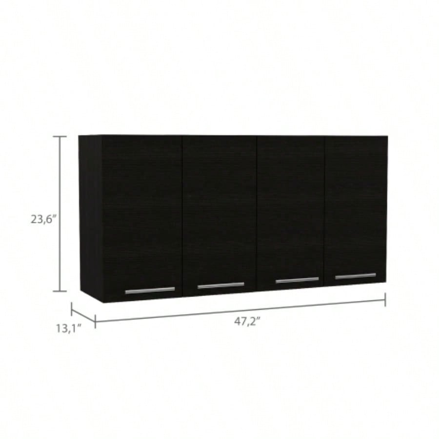 Stockton Rectangle Four Swing Doors Wall Cabinet Black Wengue