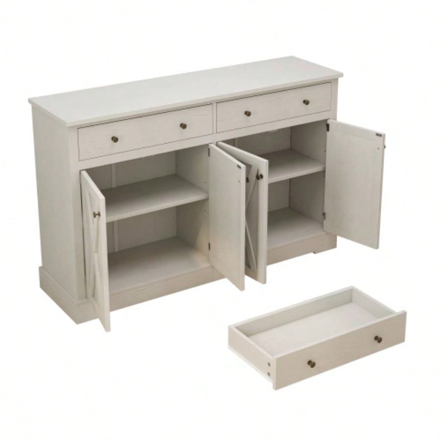Vintage White Sideboard with Two Drawers and Four Doors Living Room, Bedroom, and Kitchen, Room Storage Cabinet, Vintage White