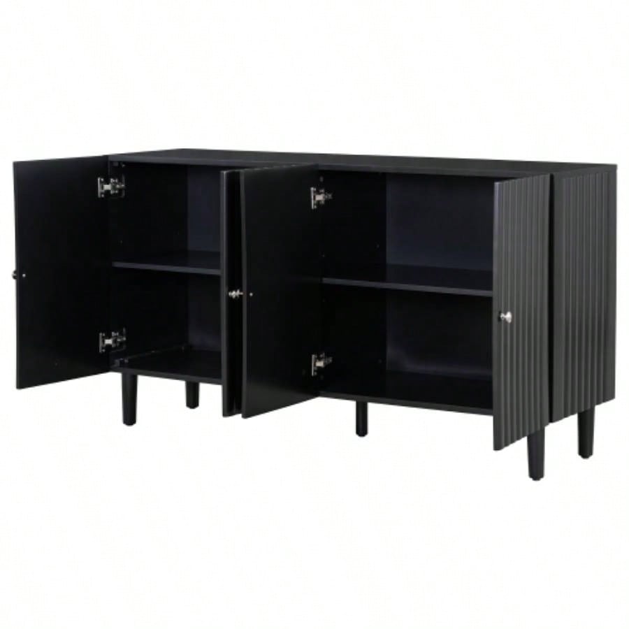 USTYLE Elegant Four - Door Sideboard with Wavy Pattern Doors, Cylindrical, and Sleek Metal Handles, Adjustable, Suitable Study, Entryway and Living Room