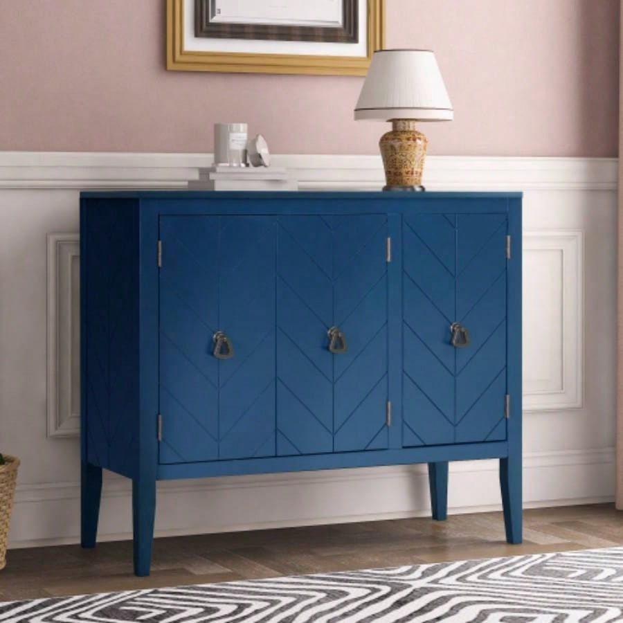 USTYLE Adjustable Shelf Storage Sideboard with 3 Retro Metal Handles and 4 Pinewood, Entryway, Living Room, Study Room, Dining Room