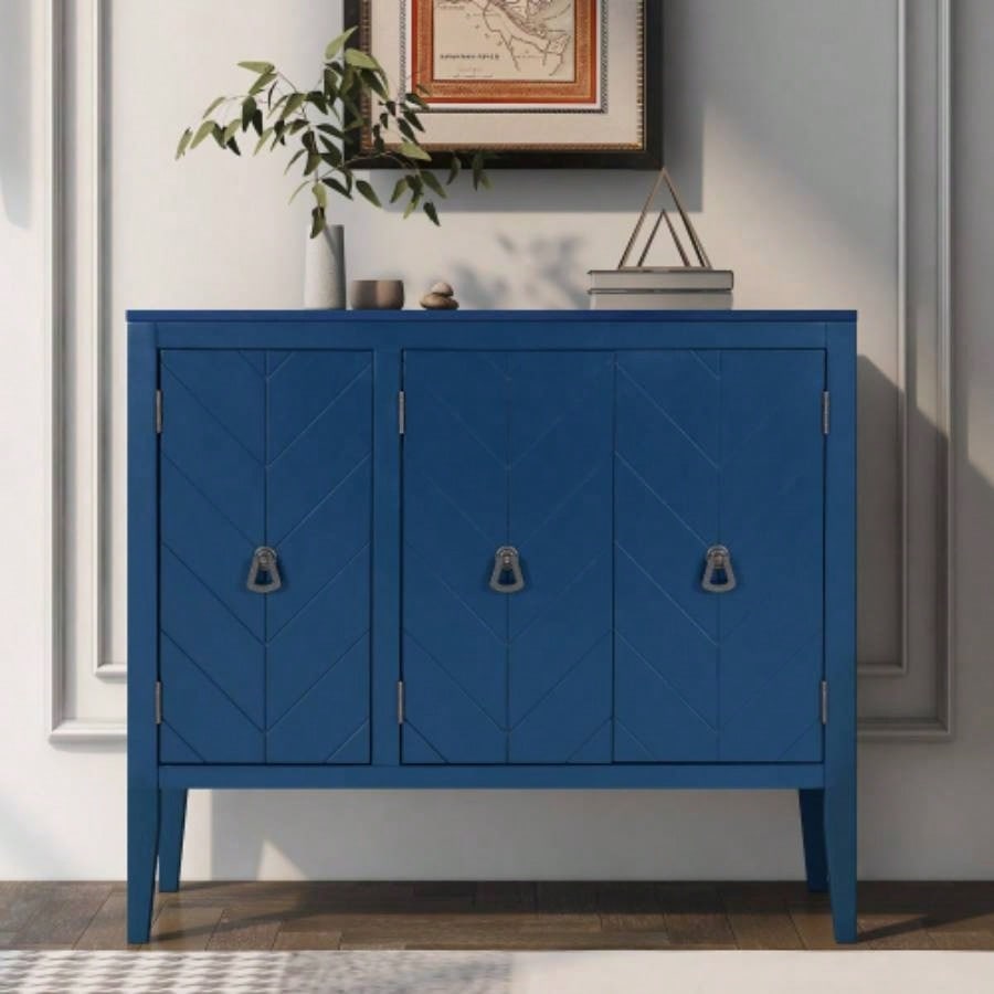 USTYLE Adjustable Shelf Storage Sideboard with 3 Retro Metal Handles and 4 Pinewood, Entryway, Living Room, Study Room, Dining Room