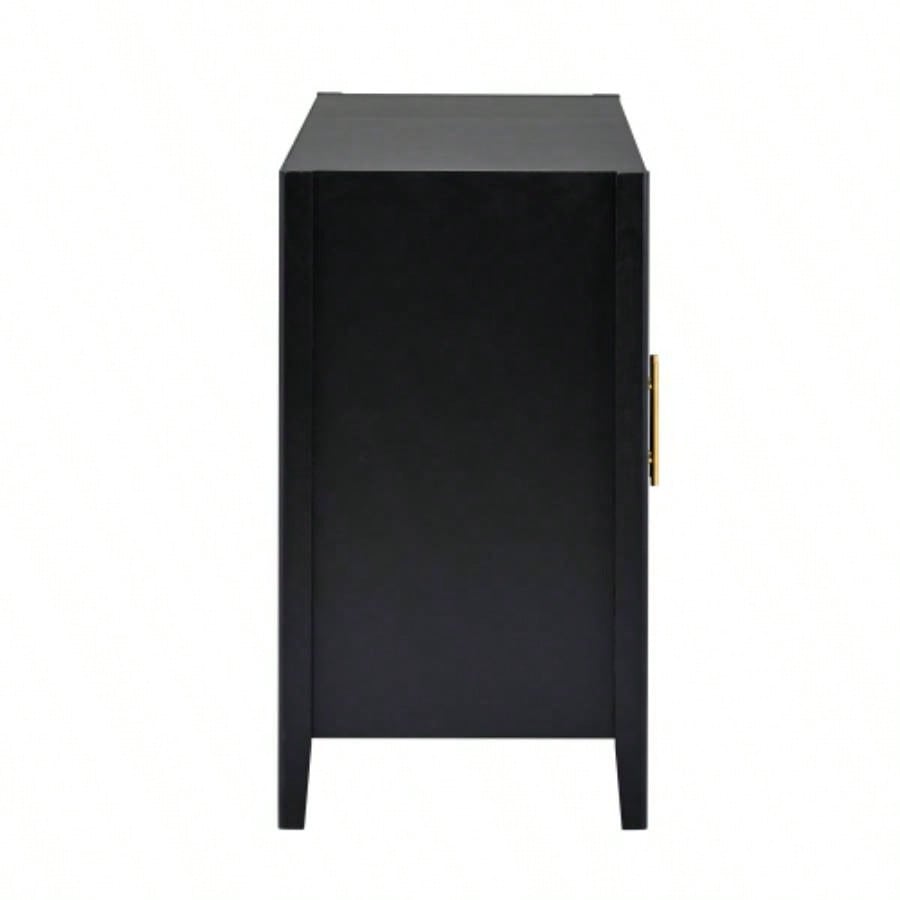 UStyle 63.1Modern 4 - Vertical Wavy Slatted Doors Sideboard, Storage Cabinet With Elegant Design, Solid Wood with Painted, Metal Handles, Dining Room, Living Room, Kitchen, or EntrywayBlack