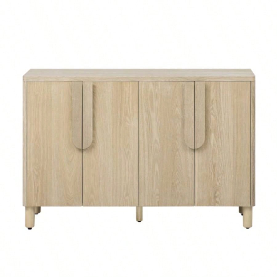 TREXM 4 - Door Buffet Cabinet with Storage, Wood Sideboard Cabinet with Unique Handles and Adjustable Shelves Dining Room, Kitchen, and Living Room Natural