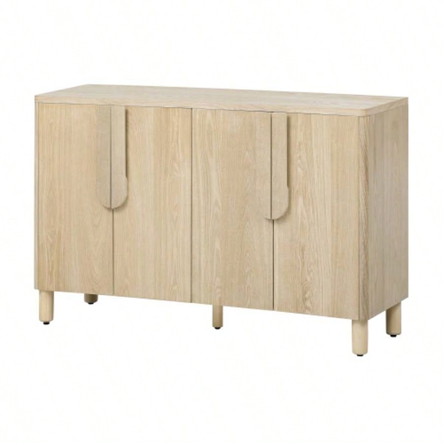 TREXM 4 - Door Buffet Cabinet with Storage, Wood Sideboard Cabinet with Unique Handles and Adjustable Shelves Dining Room, Kitchen, and Living Room Natural