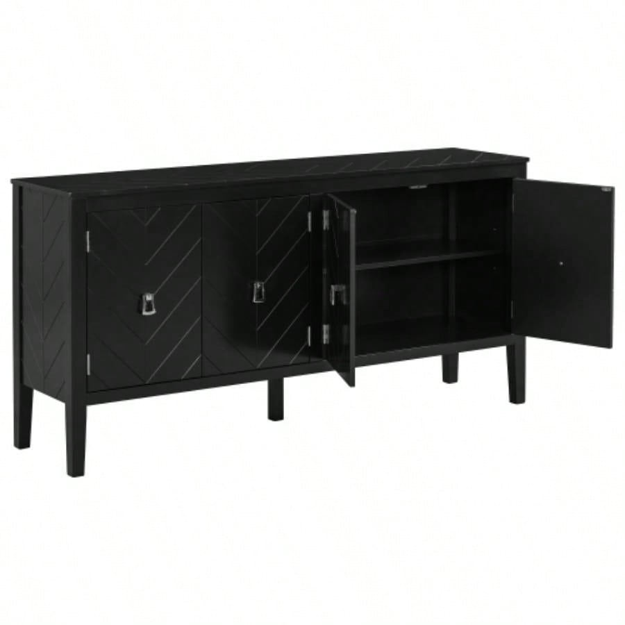 USTYLE 63 - Inch Four - Door Sideboard - Geometric Patterned Design with Vintage Metal Handles, Narrow Entryway Table Living Room, Foyer, and Hallway