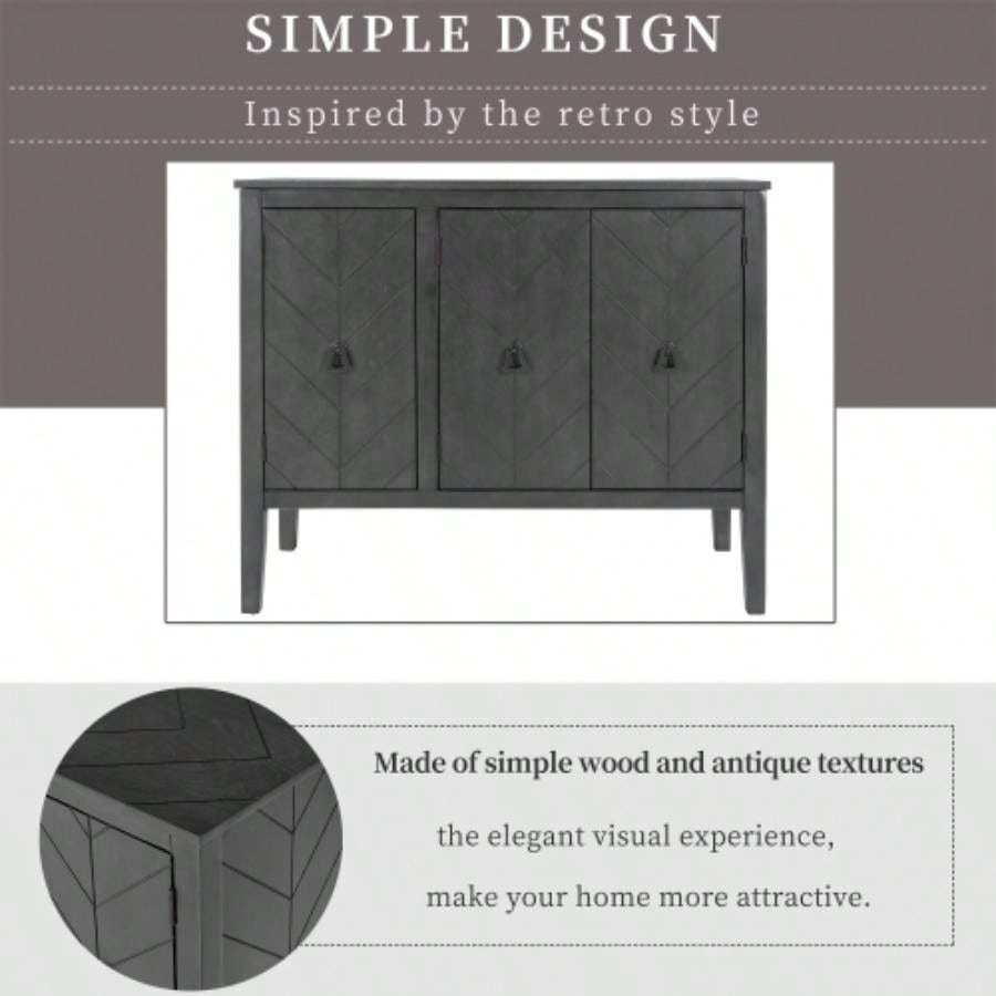 USTYLE Adjustable Shelf Storage Sideboard with 3 Retro Metal Handles and 4 Pinewood, Entryway, Living Room, Study Room, Dining Room