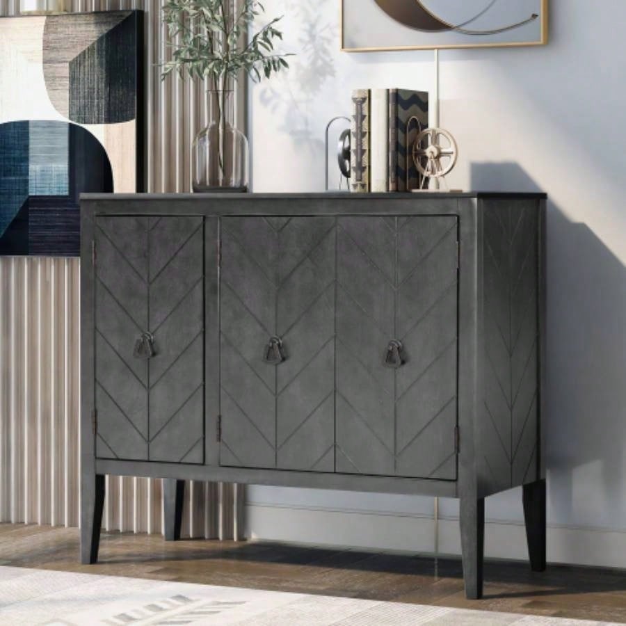 USTYLE Adjustable Shelf Storage Sideboard with 3 Retro Metal Handles and 4 Pinewood, Entryway, Living Room, Study Room, Dining Room