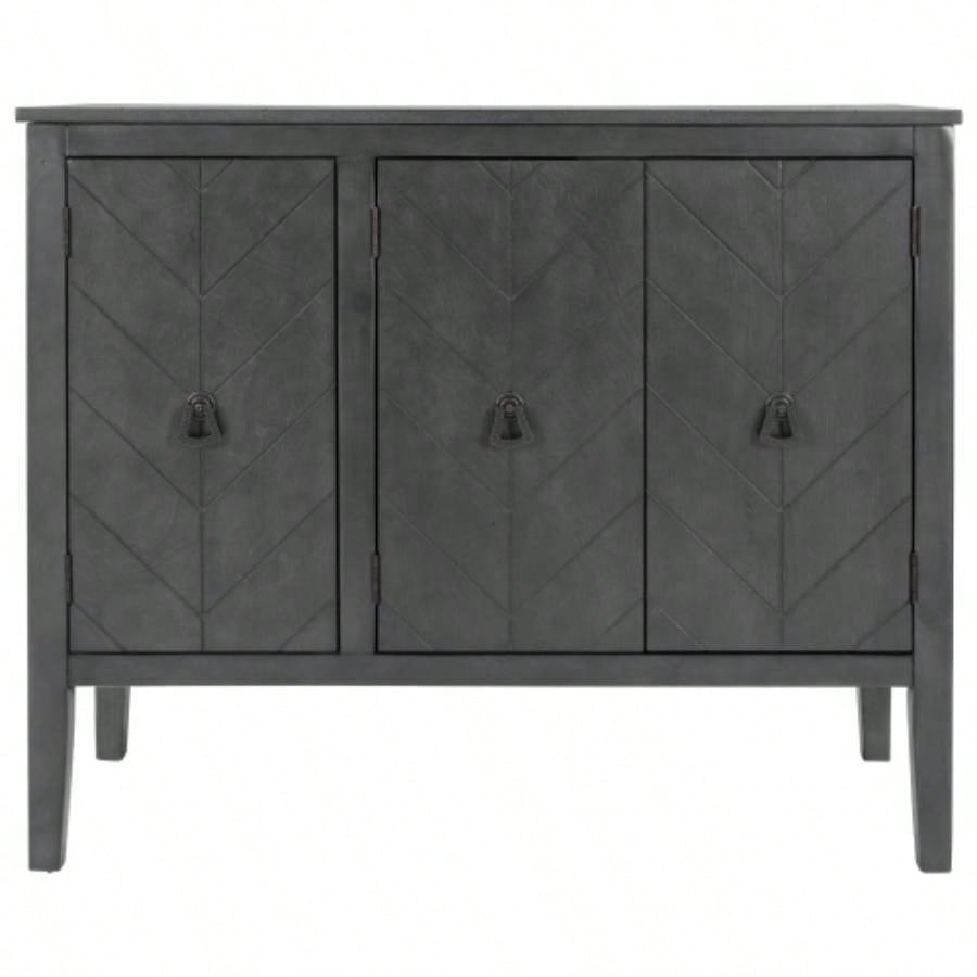USTYLE Adjustable Shelf Storage Sideboard with 3 Retro Metal Handles and 4 Pinewood, Entryway, Living Room, Study Room, Dining Room