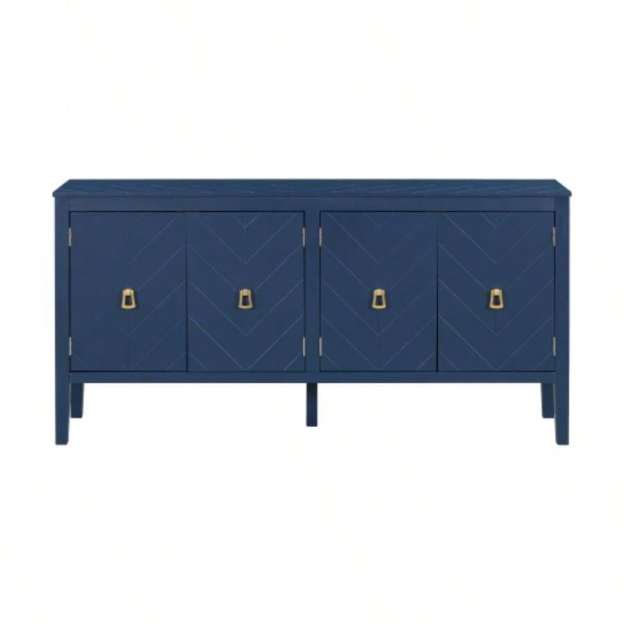 USTYLE 63 - Inch Four - Door Sideboard - Geometric Patterned Design with Vintage Metal Handles, Narrow Entryway Table Living Room, Foyer, and Hallway