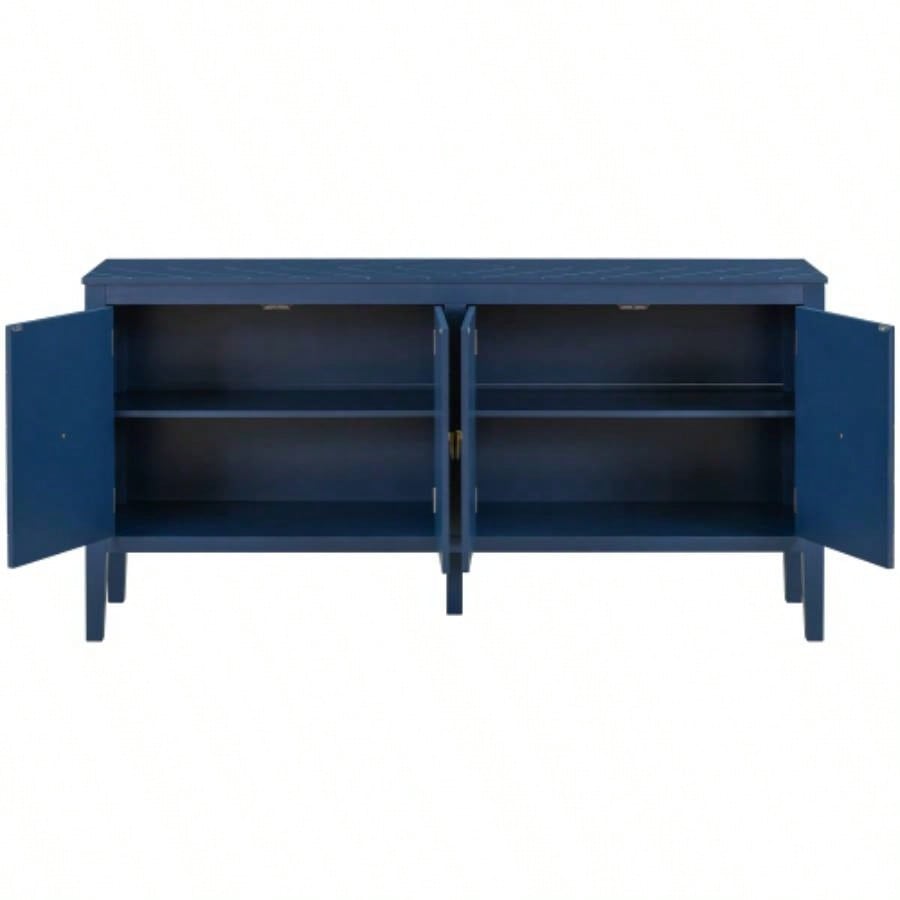 USTYLE 63 - Inch Four - Door Sideboard - Geometric Patterned Design with Vintage Metal Handles, Narrow Entryway Table Living Room, Foyer, and Hallway