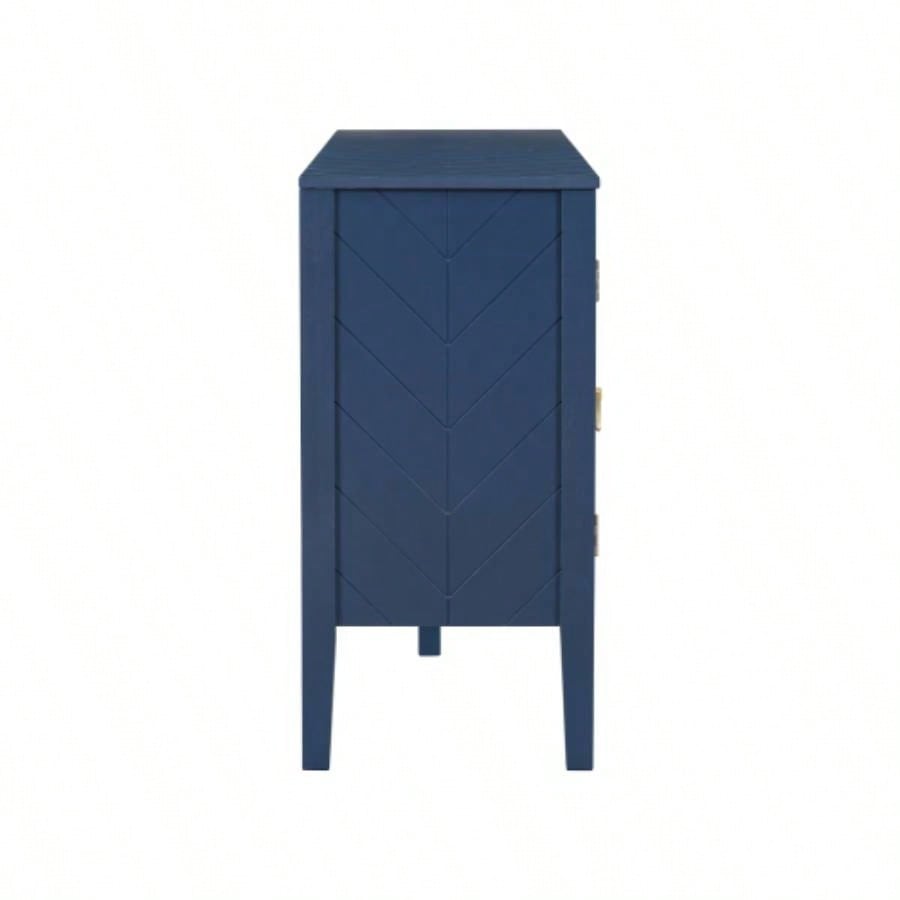 USTYLE 63 - Inch Four - Door Sideboard - Geometric Patterned Design with Vintage Metal Handles, Narrow Entryway Table Living Room, Foyer, and Hallway