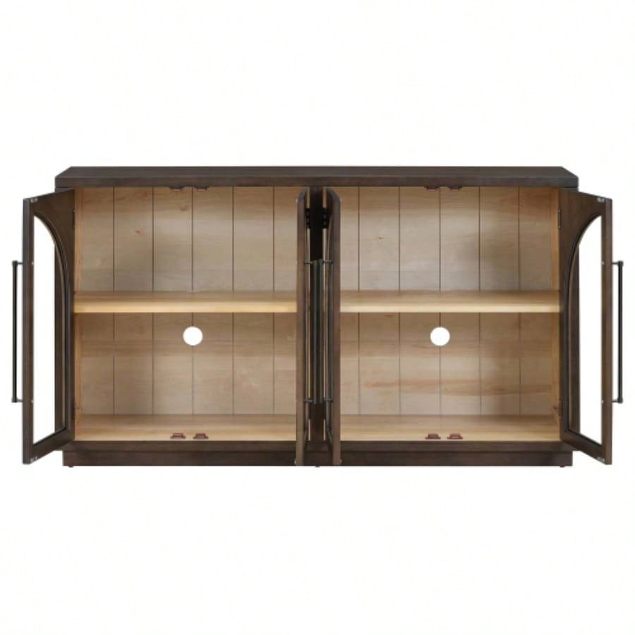 TREXM 4 - Door Large Storage Sideboard Buffet Cabinet with Glass Doors, Arched Cabinet with Adjustable Shelves Kitchen, Dining Room and Living Room Espresso