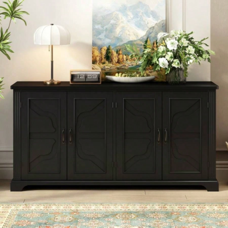 USTYLE American Country Style Wooden Sideboard with Pine Doors and, 4 Metal Handles, Hallway Entryway Living Room Dining Room
