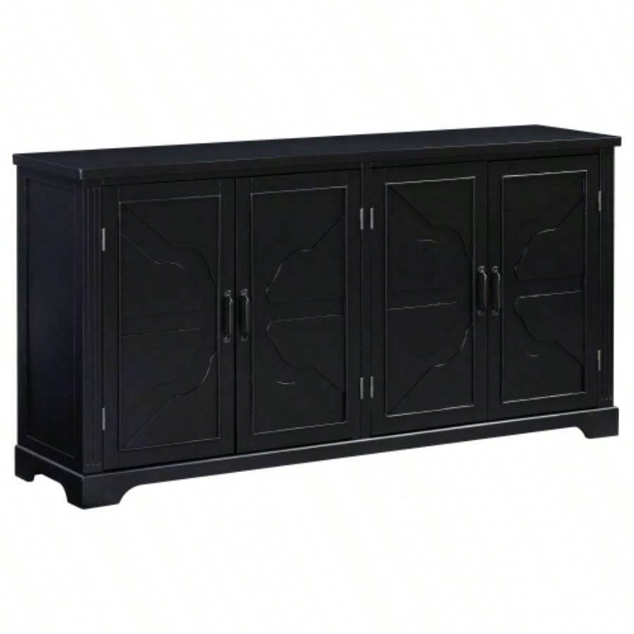USTYLE American Country Style Wooden Sideboard with Pine Doors and, 4 Metal Handles, Hallway Entryway Living Room Dining Room