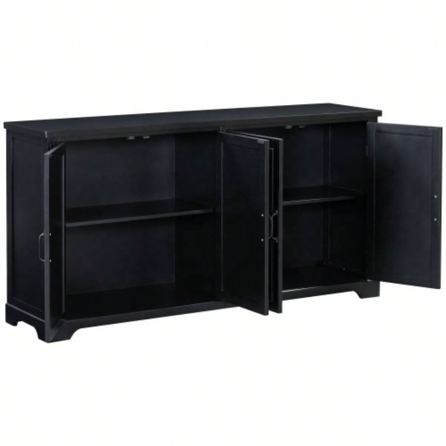 USTYLE American Country Style Wooden Sideboard with Pine Doors and, 4 Metal Handles, Hallway Entryway Living Room Dining Room