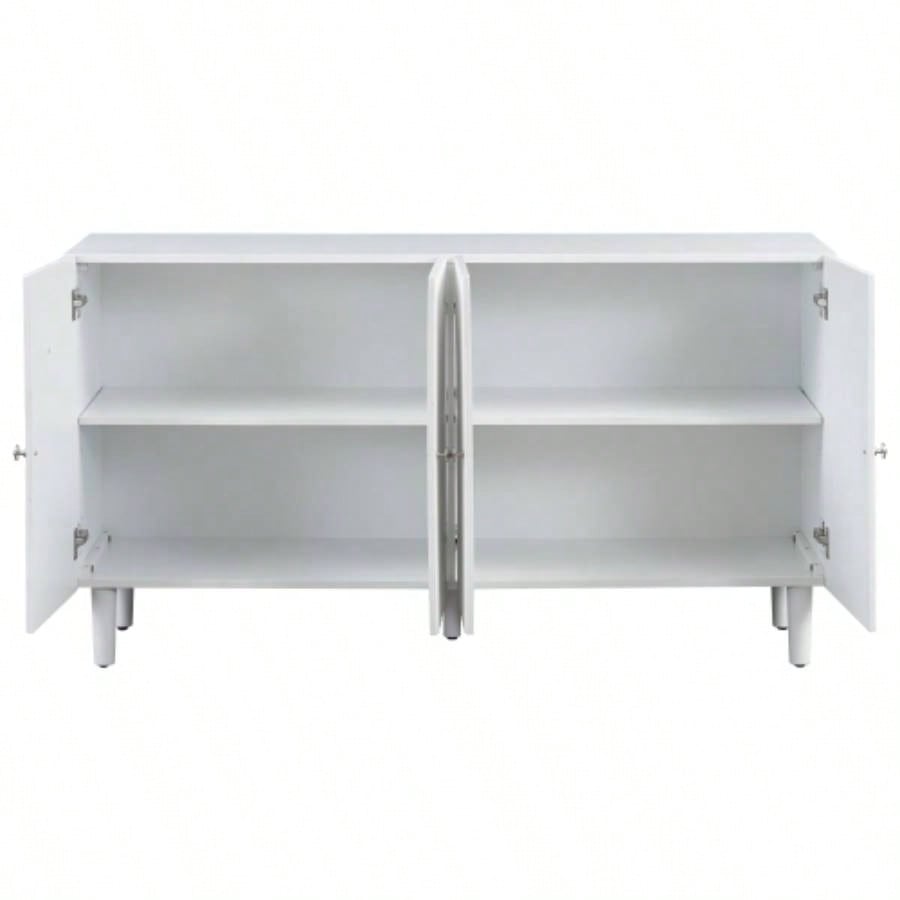 USTYLE Elegant Four - Door Sideboard with Wavy Pattern Doors, Cylindrical, and Sleek Metal Handles, Adjustable, Suitable Study, Entryway and Living Room