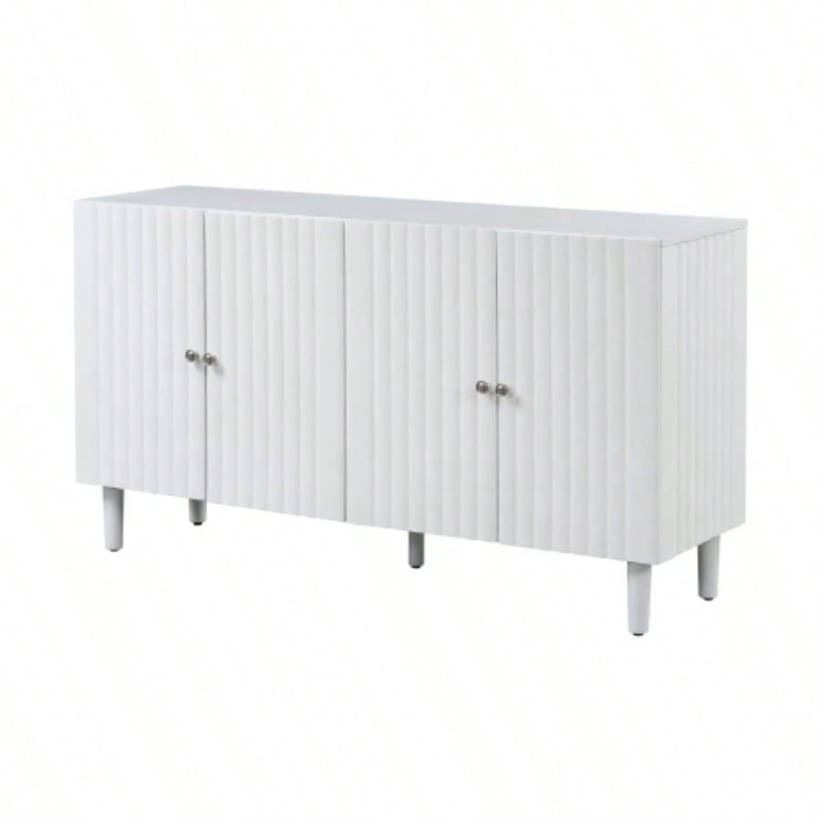 USTYLE Elegant Four - Door Sideboard with Wavy Pattern Doors, Cylindrical, and Sleek Metal Handles, Adjustable, Suitable Study, Entryway and Living Room