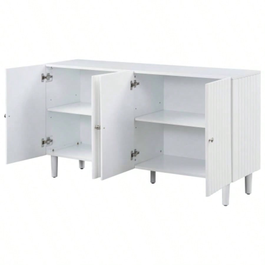 USTYLE Elegant Four - Door Sideboard with Wavy Pattern Doors, Cylindrical, and Sleek Metal Handles, Adjustable, Suitable Study, Entryway and Living Room