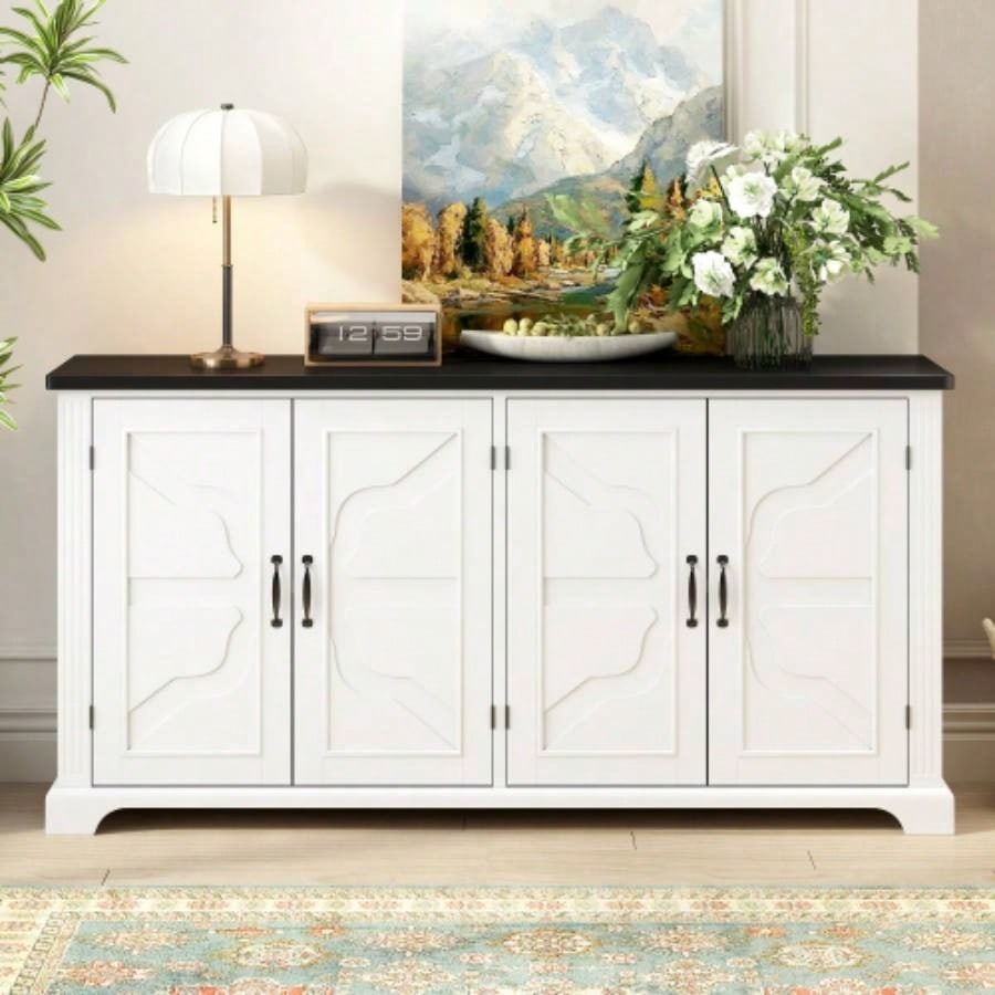 USTYLE American Country Style Wooden Sideboard with Pine Doors and, 4 Metal Handles, Hallway Entryway Living Room Dining Room