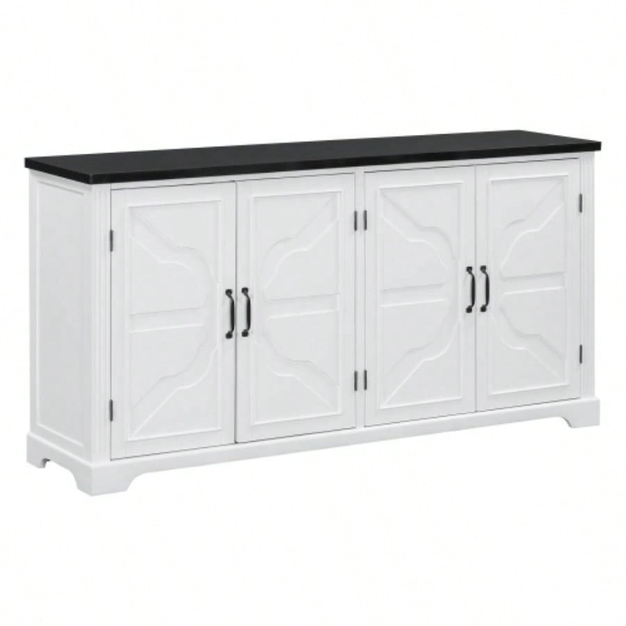 USTYLE American Country Style Wooden Sideboard with Pine Doors and, 4 Metal Handles, Hallway Entryway Living Room Dining Room