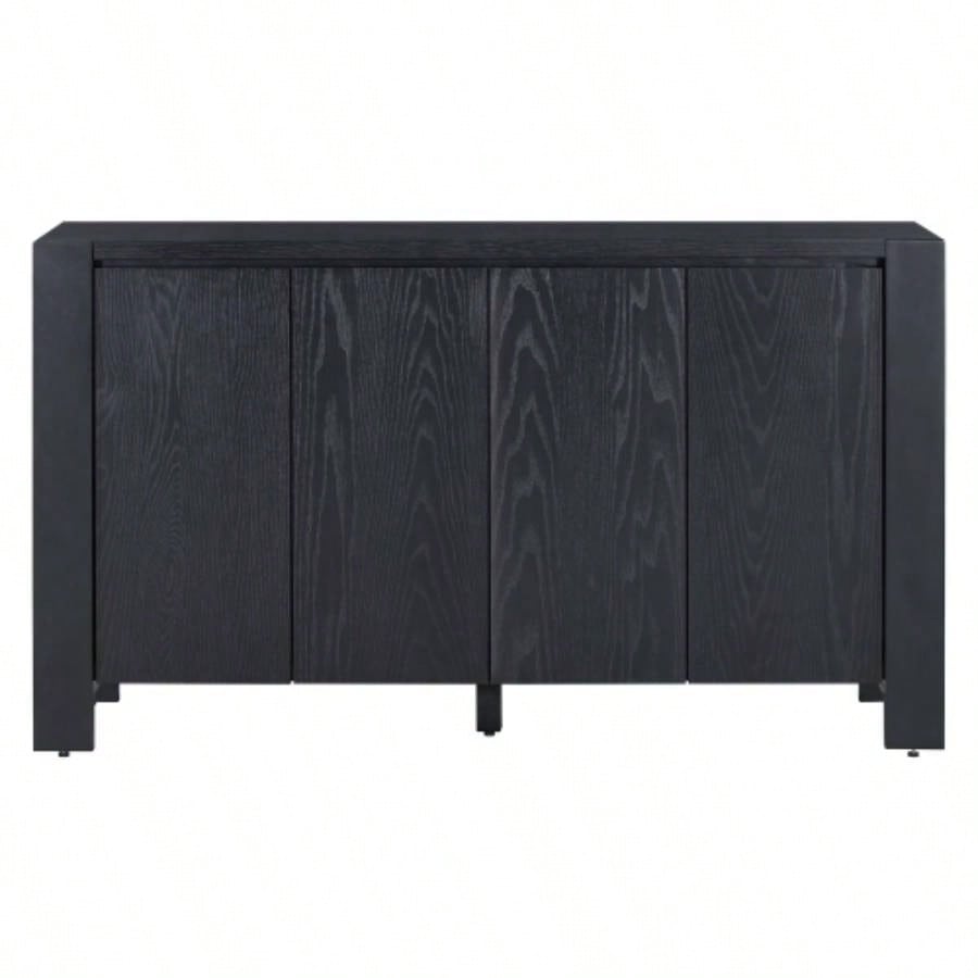 TREXM Buffet Cabinet with Storage, 4 - Door Retro Wood Sideboard with Distressed and Adjustable Shelves Dining Room, Kitchen, and Living Room Black