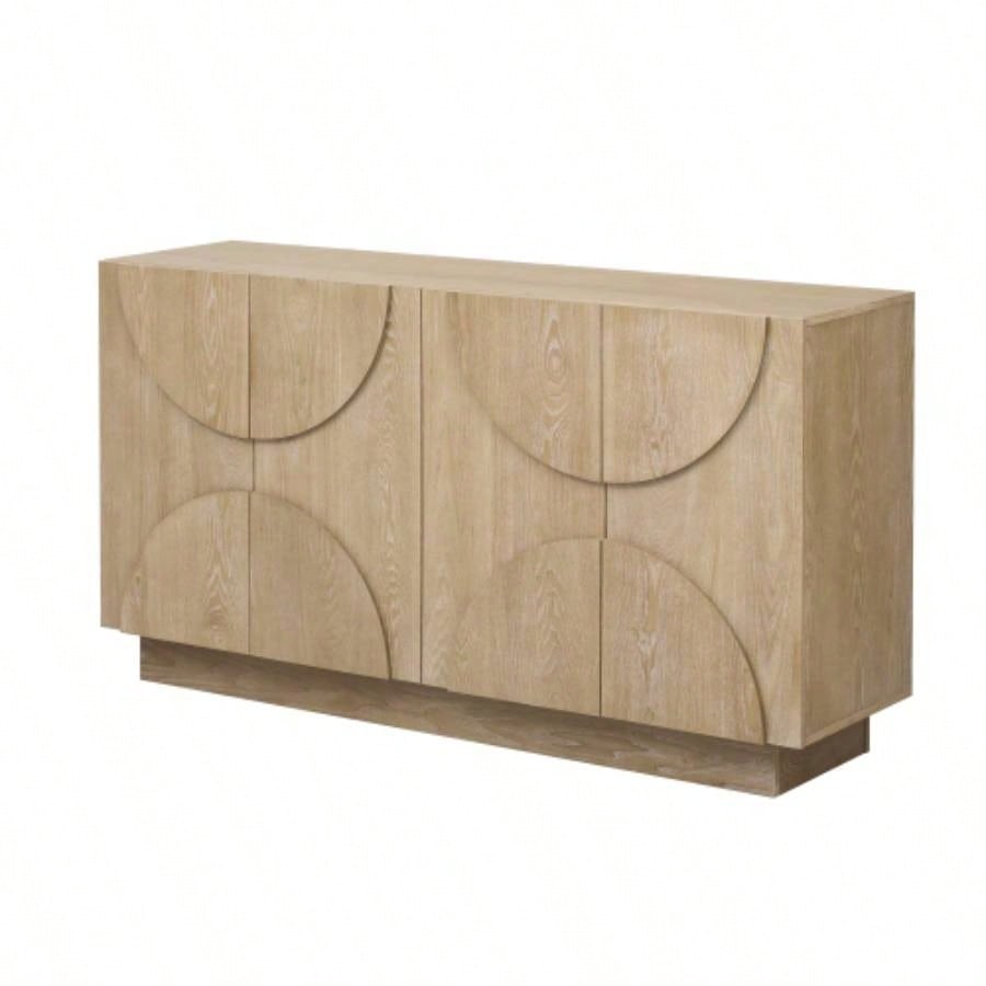 TREXM 4 - Door Large Storage Sideboard, Wood Sideboard Cabinet with Semi - Circular Handles and Adjustable Shelves Dining Room, Kitchen, and Living Room Natural