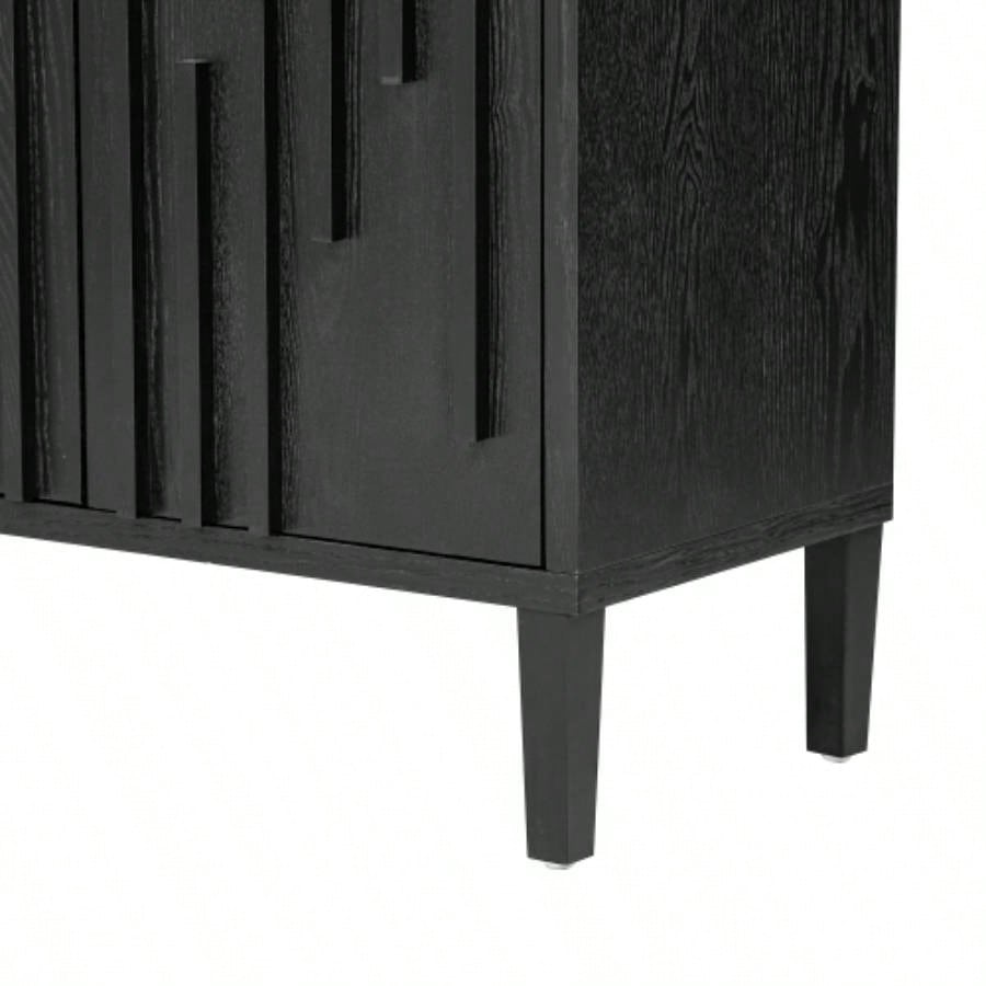 UStyle 59.8 4 - Door Sideboard, Hidden Handle, Distinctive Solid Ash Veneer Buffet with Storage, Farmhouse Sideboard TV Stand Living Room, Hallway, Dining, Wood Office CredenzaBlack