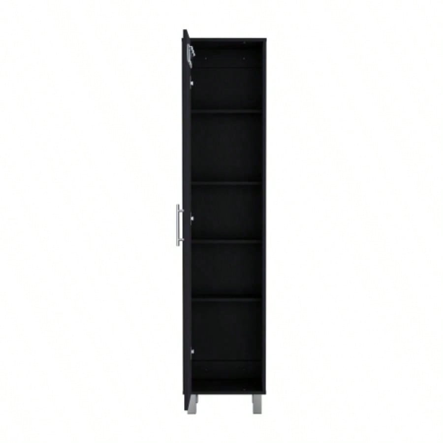 Storage Cabinet 71H with 5 - Tier Shelf, 3 Broom Hangers and Metal hardware, Black