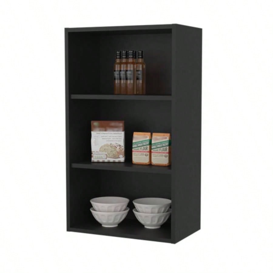 Guadalupe Wall Cabinet in Melamine with Open Storage, Black