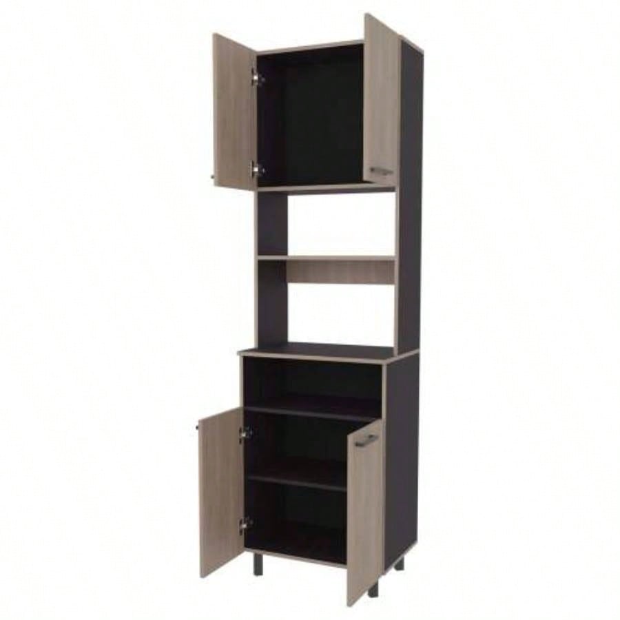 White Oak and Wengue Kitchen Pantry with Open Storage and 4 Doors