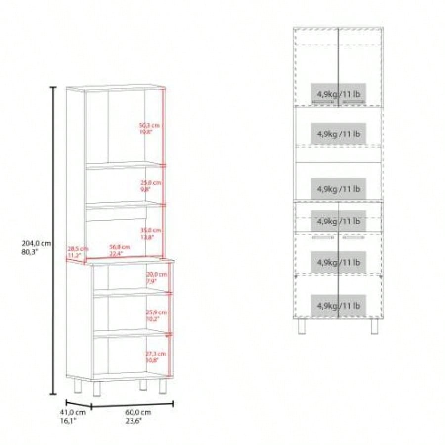 White Oak and Wengue Kitchen Pantry with Open Storage and 4 Doors