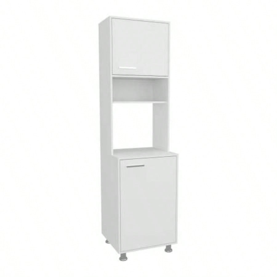 White Kitchen Pantry with Open Storage and 2 Doors