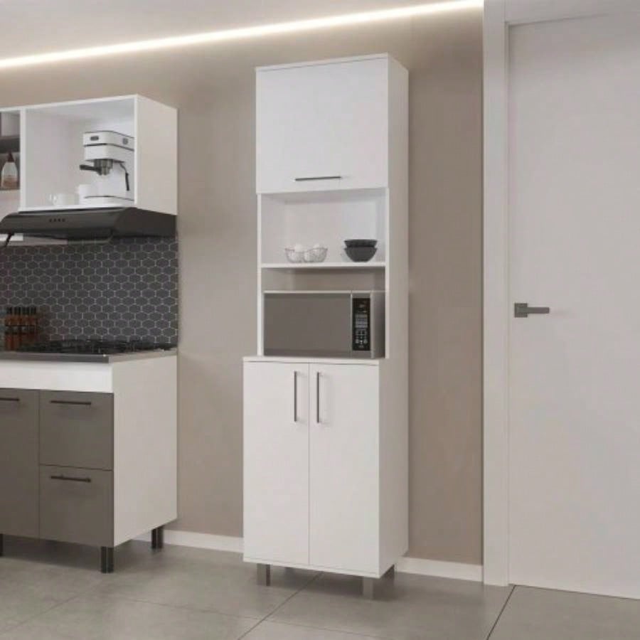 White Kitchen Pantry with 2 - Pneumatic Door and Open Storage