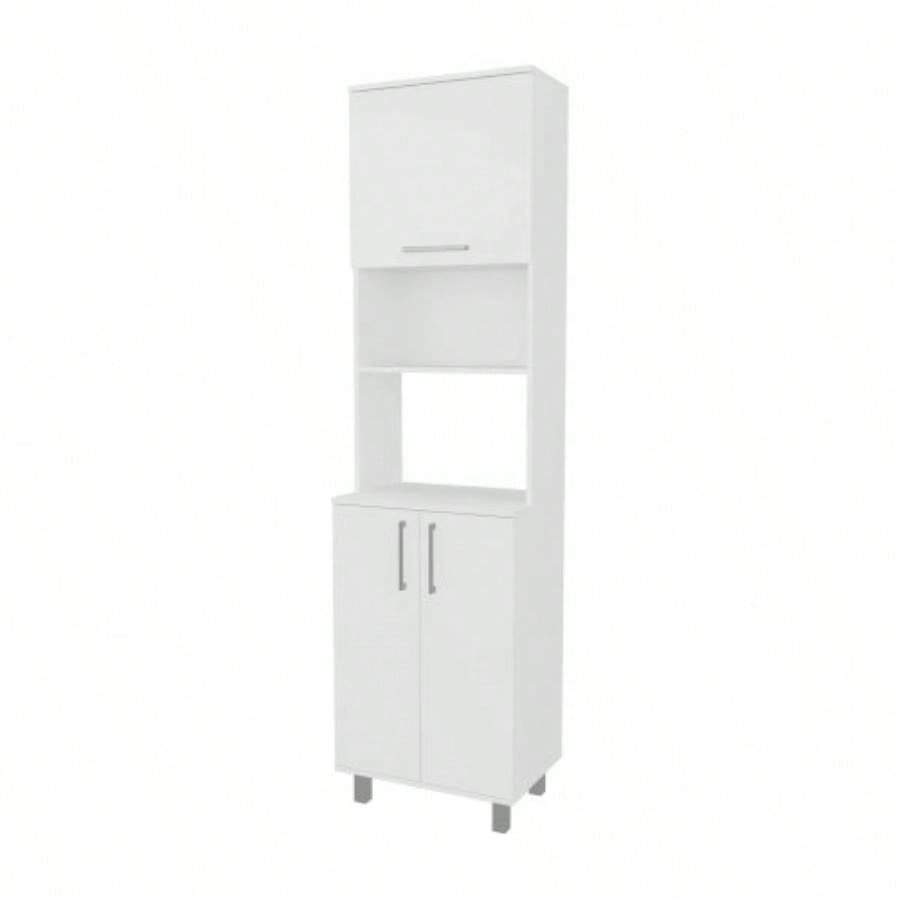White Kitchen Pantry with 2 - Pneumatic Door and Open Storage