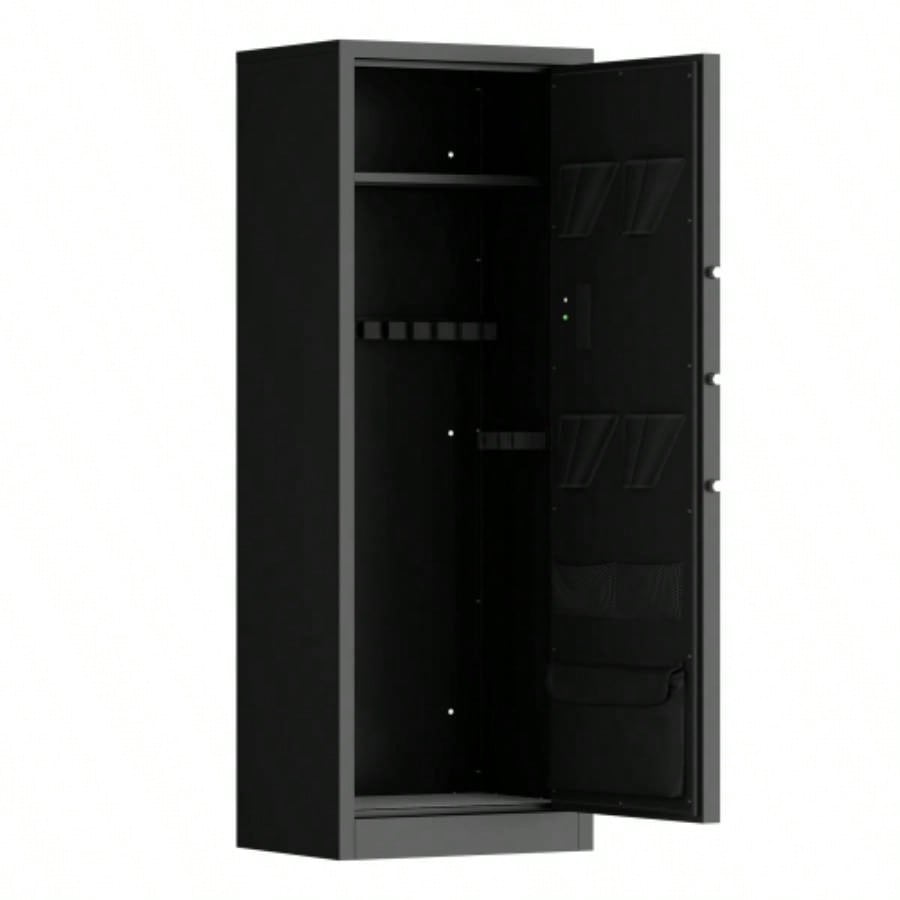 Steel Large Fireproof and Waterproof Gun Safe, Supporting Classified Storage of Multiple Types of Firearms, Equipped with Pistol Pouches, a Programmable Keypad, Dual Backup Keys and a Alarm System.
